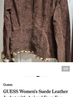 GUESS Brown Suede Jacket with Faux Fur Trim
